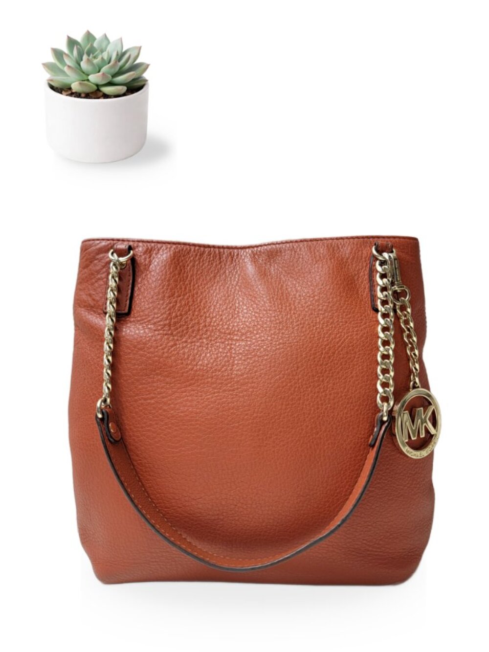 Michael Kors Handbags Leather Jet Set Chain Tote Bag Cognac Purse 35F4GTCM2L
